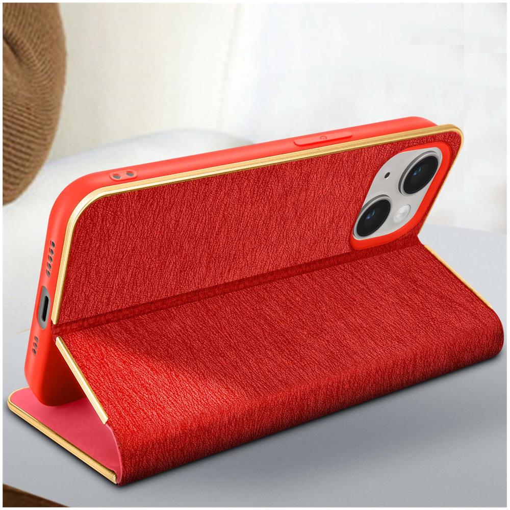 Custodia Per Iphone 14 Portacarte E Supporto Video Rossa E Oro - Foto 2