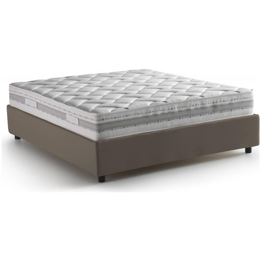 Letto Matrimoniale Isabel, Letto Contenitore Con Rivestimento In Ecopelle, 100% Made In Italy, Apertura Frontale, Adatto Per Materasso Cm 140x200, Tortora - Foto 2