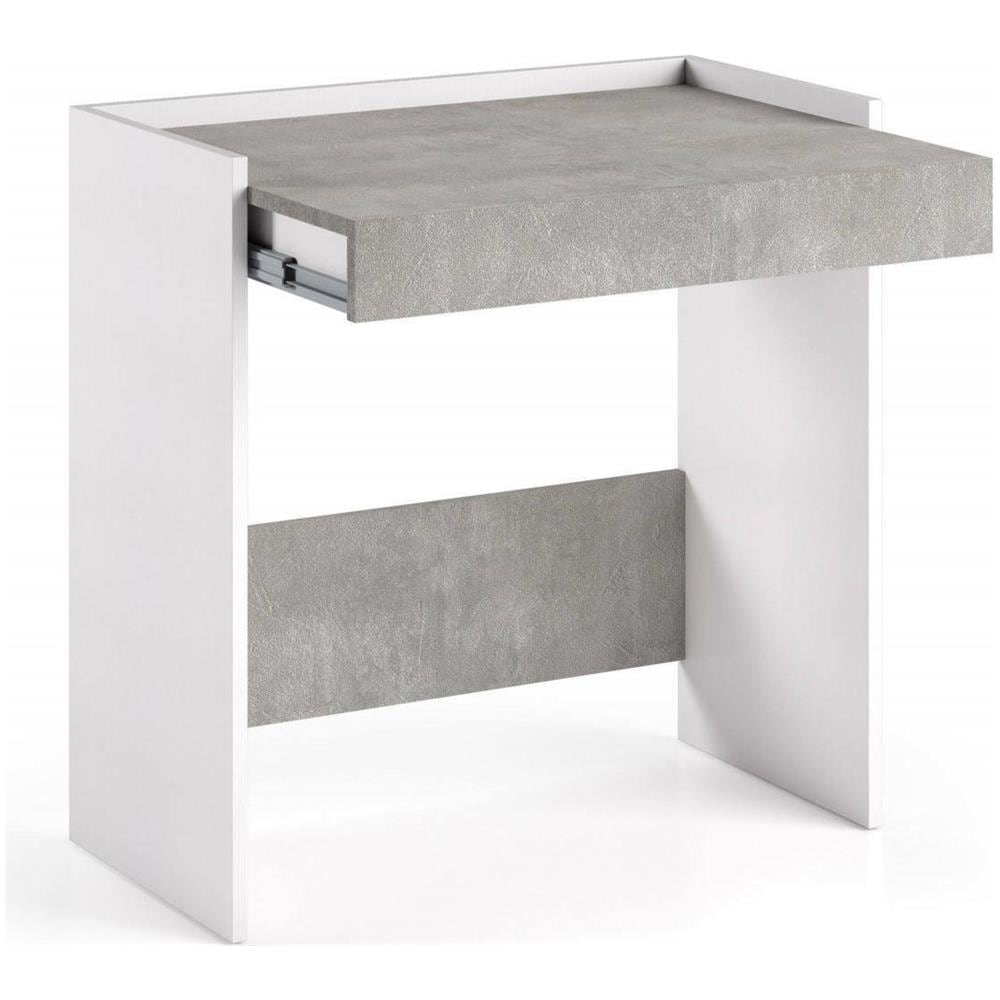 Scrivania Clematide, Scrittoio Moderno Con Cassetto, Tavolo Da Studio O Ufficio Porta Pc Portalibri, 100% Made In Italy, 80x40h79 Cm, Bianco E Cemento - Foto 2