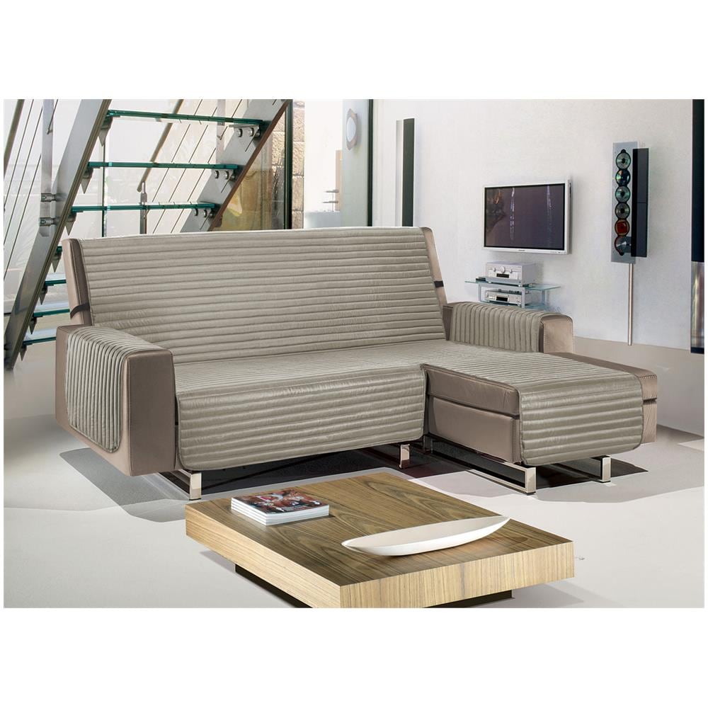 Copridivano Con Penisola Sof&agrave; Cover Trapuntato Antimacchia Double Face 240cm Tortora - Foto 1
