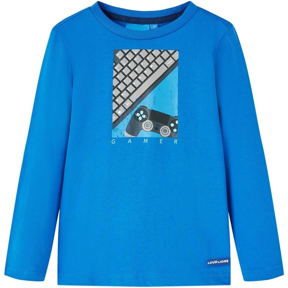 Maglietta Da Bambino Maniche Lunghe Gamepad E Tastiera Blu Cobalto 128 - Foto 1