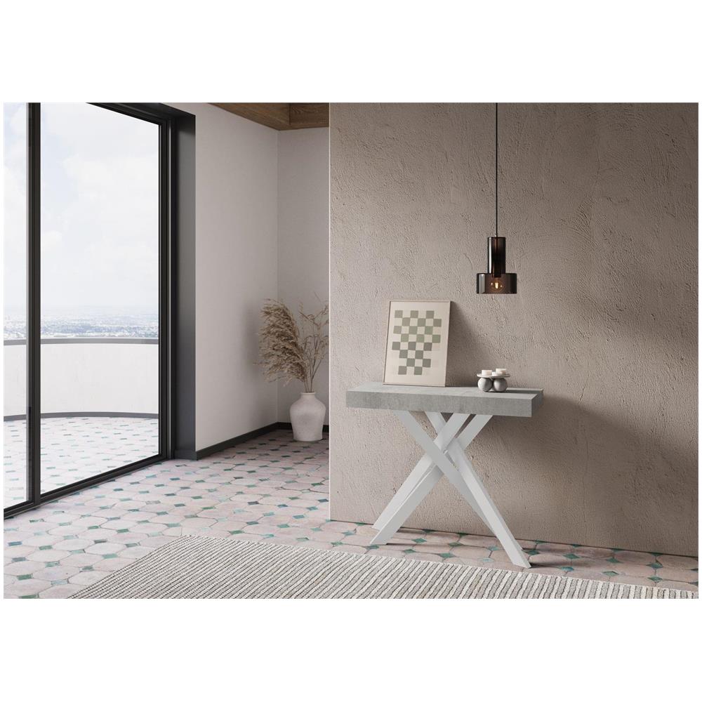 Consolle allungabile 90x40/300 cm Krack cemento gambe bianche - Foto 2