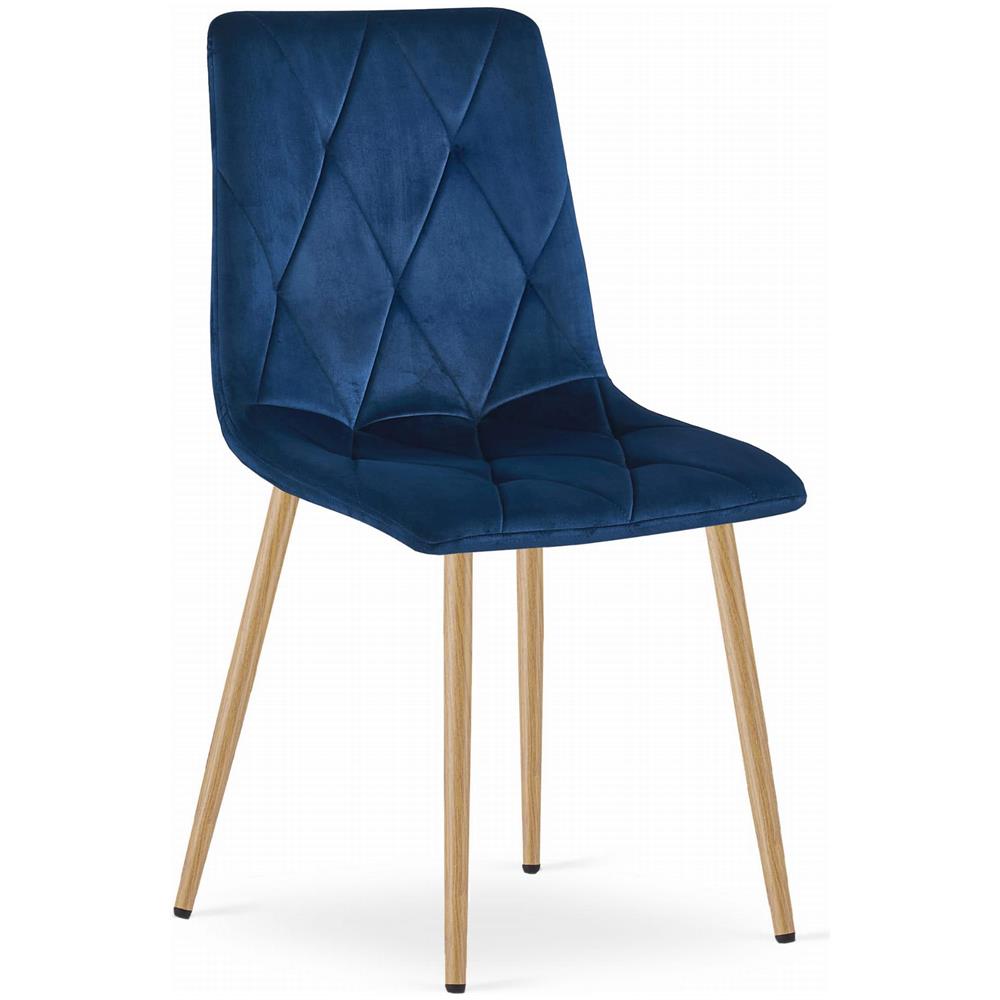 Sedia TYRA in velluto blu navy con gambe color legno - Foto 1