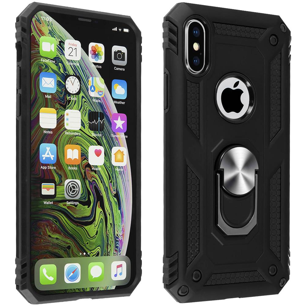 Cover Iphone Xs Max Bi-materia Rigida Morbida Anello Magnetico Stand Nero - Foto 1