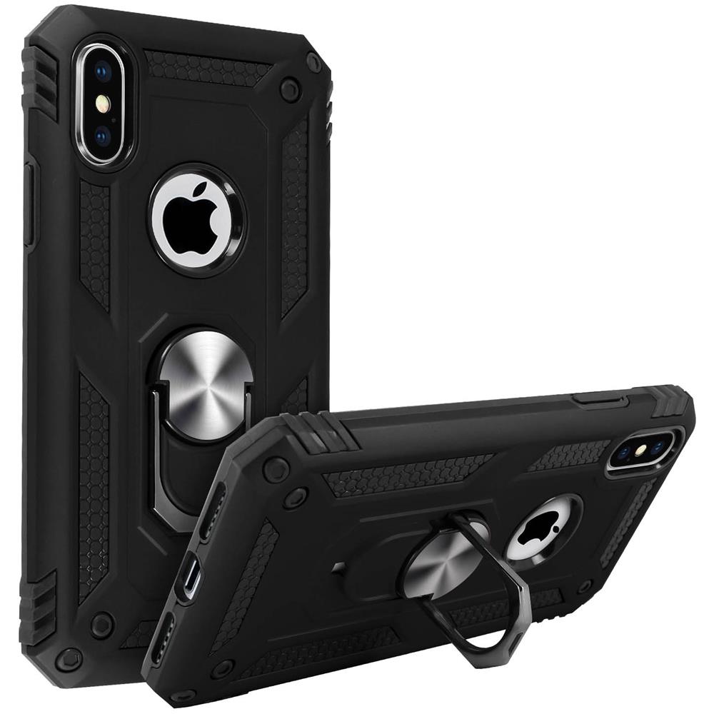 Cover Iphone Xs Max Bi-materia Rigida Morbida Anello Magnetico Stand Nero - Foto 2