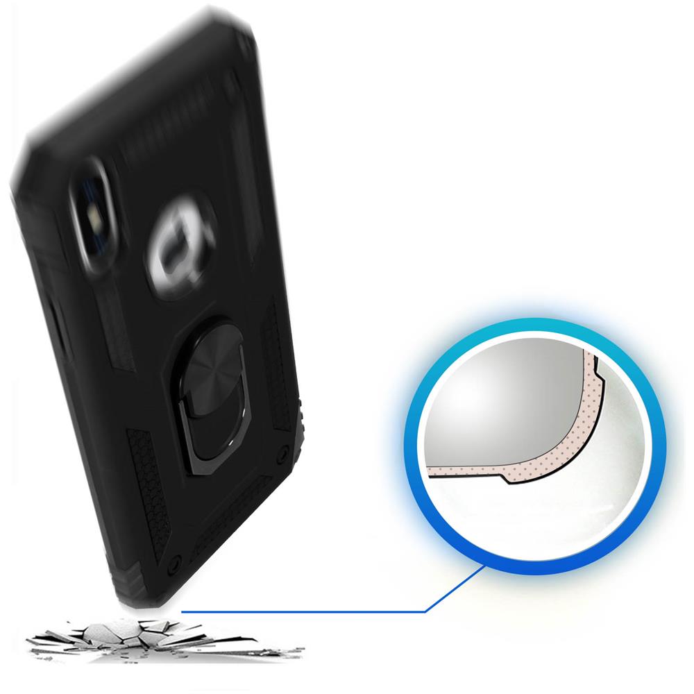 Cover Iphone Xs Max Bi-materia Rigida Morbida Anello Magnetico Stand Nero - Foto 5