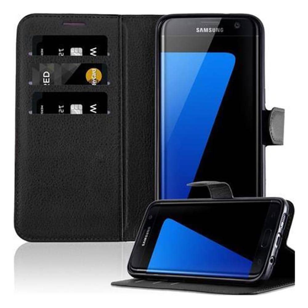 Custodia Compatibile Con Samsung Galaxy S7 Edge In Nero Carbone - Coperchio Protettiva Con Chiusura Magnetica, Funzione Stand E Tasca Per Le Carte - Foto 1