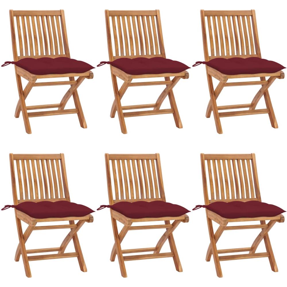 Sedie da Giardino Pieghevoli con Cuscini 6 pz Massello di Teak - Foto 1