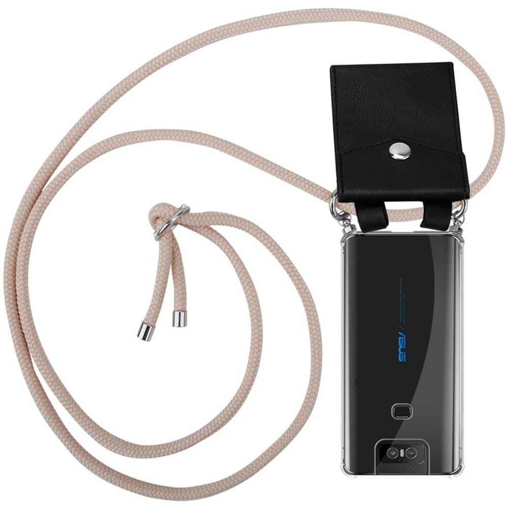Catena Di Telefoni Cellulari Compatibile Con Asus Zenfone 6 In Or Rosato A Perla - Coperchio Protettivo In Silicone Con Anelli D'argento, Cinturino In Corda E Custodia Staccabile - Foto 1