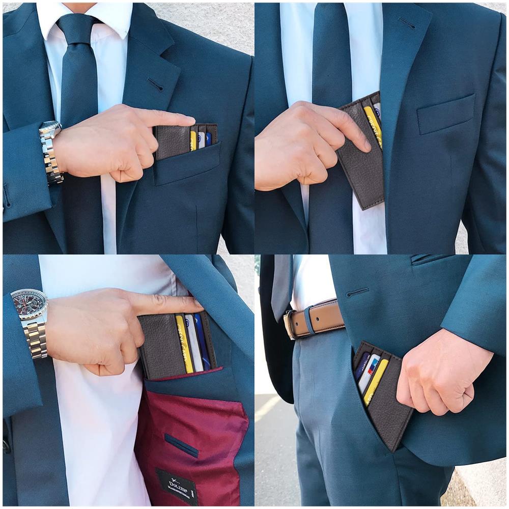 Portafoglio Sottile Porta Carte In Vera Pelle 6 Fessure Per Carte - Foto 4