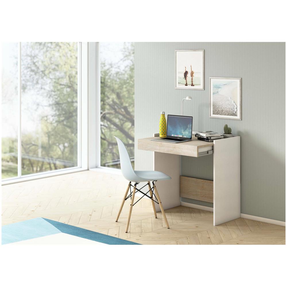 Scrivania Clematide, Scrittoio Moderno Con Cassetto, Tavolo Da Studio O Ufficio Porta Pc Portalibri, 100% Made In Italy, 80x40h79 Cm, Bianco E Rovere - Foto 1