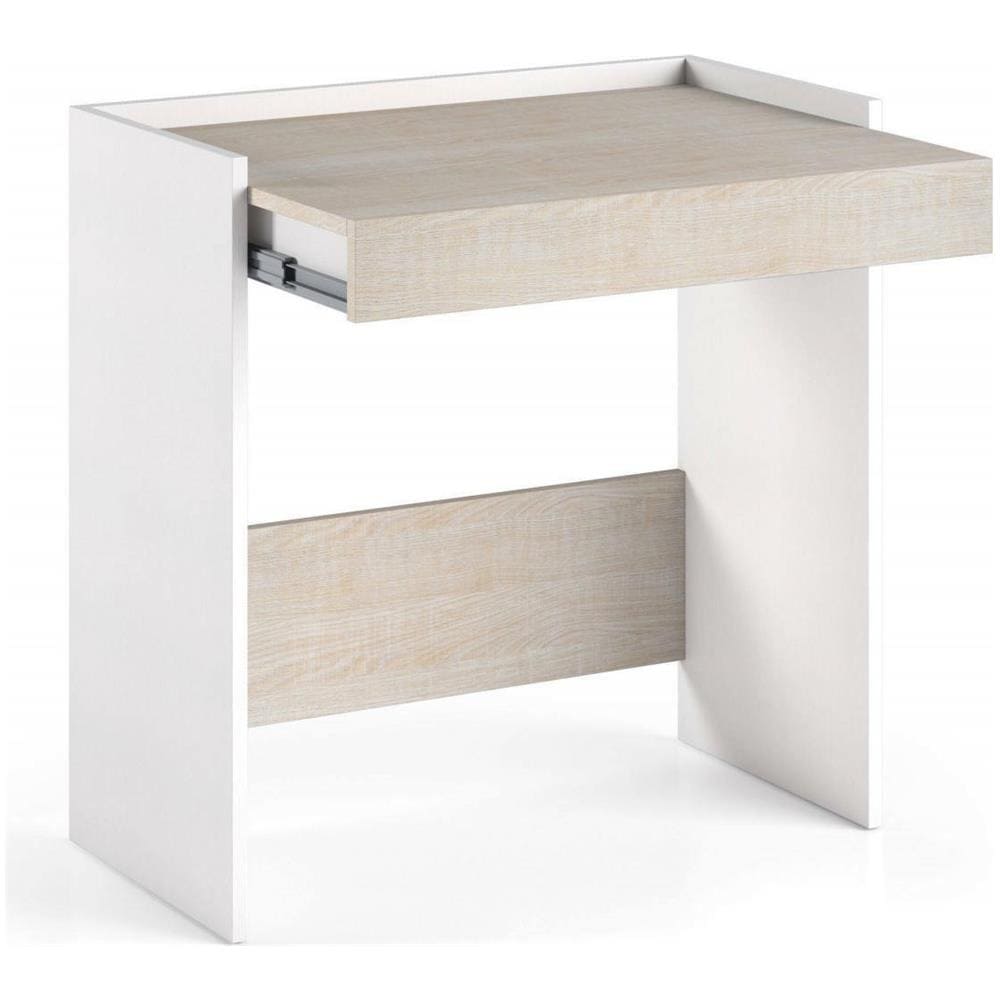 Scrivania Clematide, Scrittoio Moderno Con Cassetto, Tavolo Da Studio O Ufficio Porta Pc Portalibri, 100% Made In Italy, 80x40h79 Cm, Bianco E Rovere - Foto 2