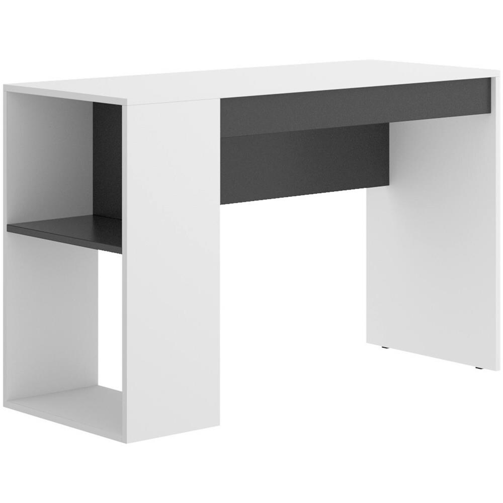 Scrivania Grigna, Scrittoio Multiuso Da Ufficio O Cameretta, Tavolo Da Studio Lineare Con Scaffali, 115x50h74 Cm, Bianco E Antracite - Foto 2