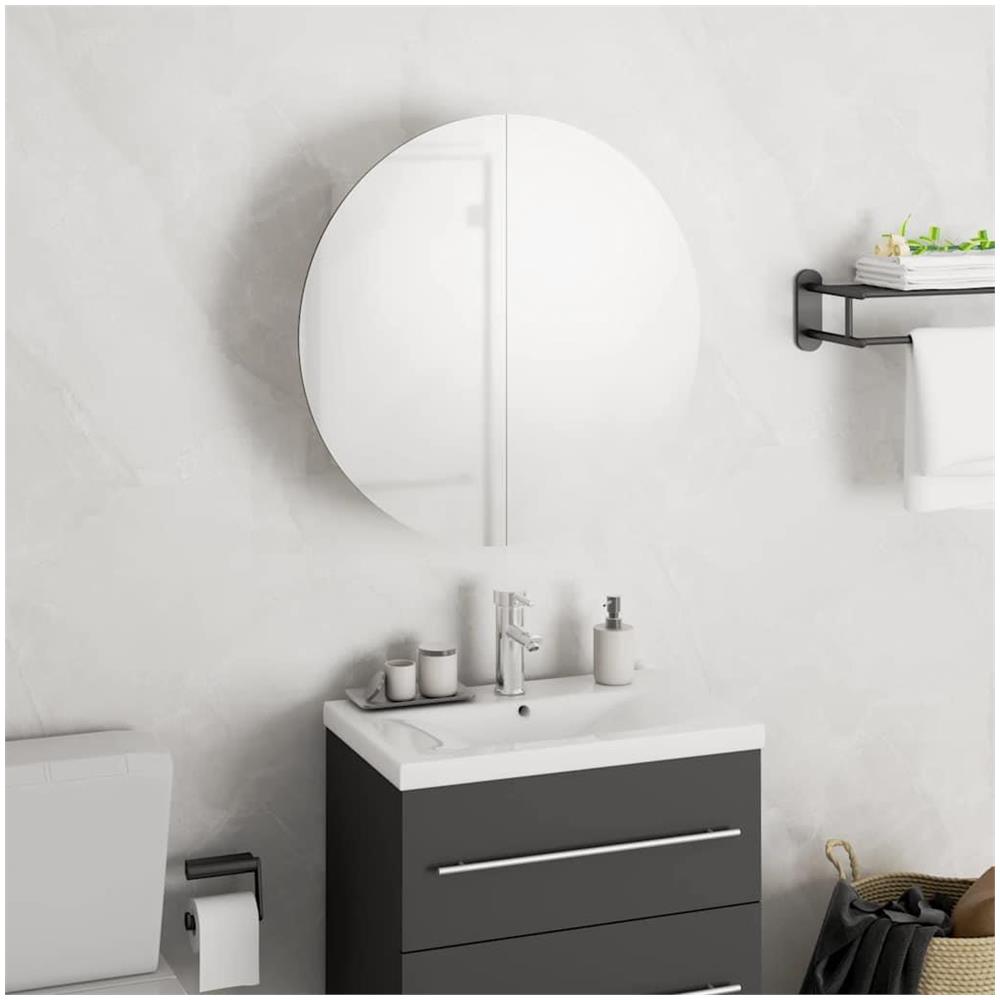 Armadio da Bagno con Specchio Rotondo e LED Bianco 40x40x17,5cm - Foto 2