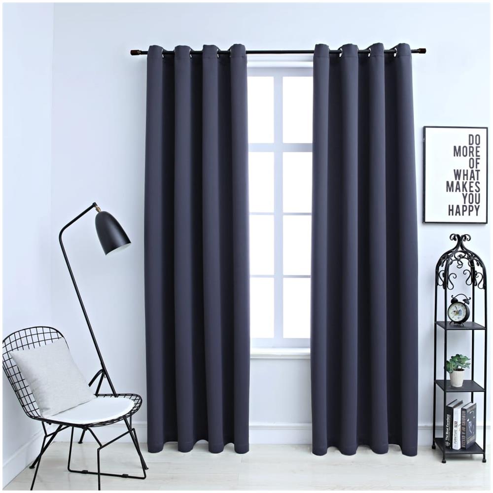 Tende Oscuranti Con Anelli In Metallo 2 Pz Antracite 140x225 Cm - Foto 1