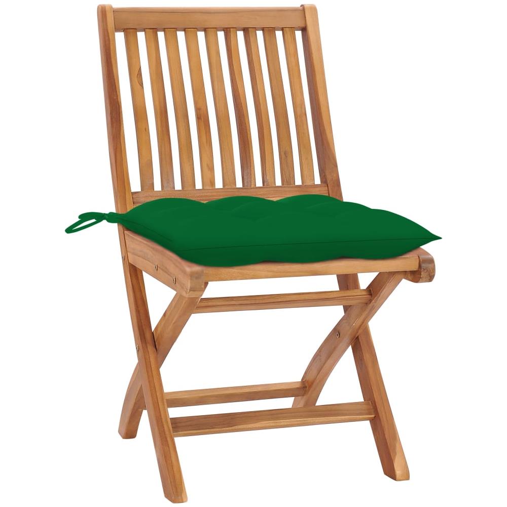 Sedie da Giardino 2 pz con Cuscini Verdi in Massello di Teak - Foto 3