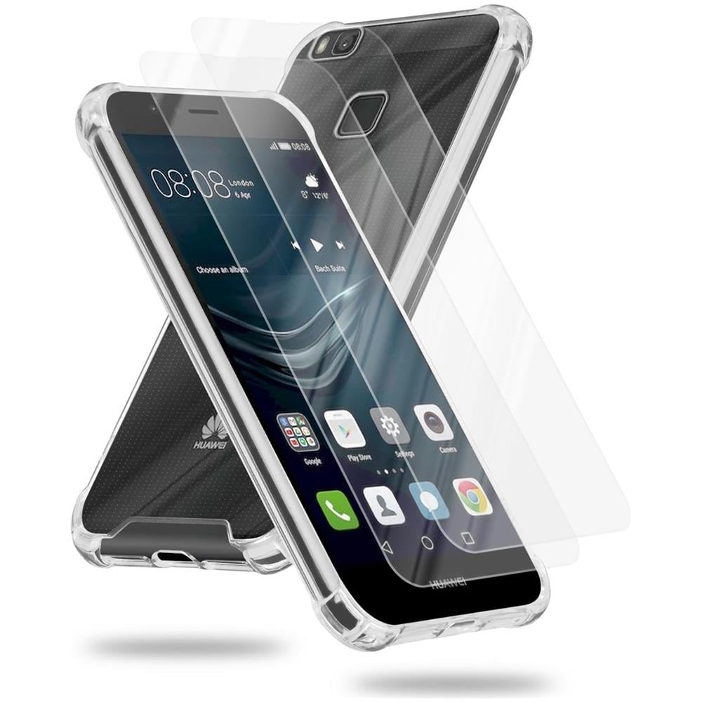 Custodia E 2x Vetro Di Protezione Temperato Compatibile Con Huawei P9 Lite In Transparente - Coperchio Protettivo Ibrido Con Bordo In Silicone Tpu E Retro In Vetro Acrilico - Foto 1