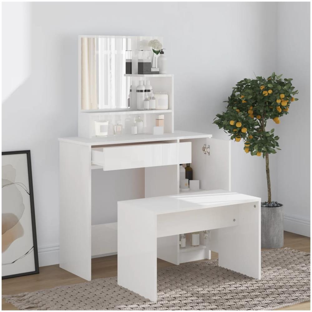 Set Tavolo Da Toeletta Bianco Lucido 86,5x35x136 Cm - Foto 1