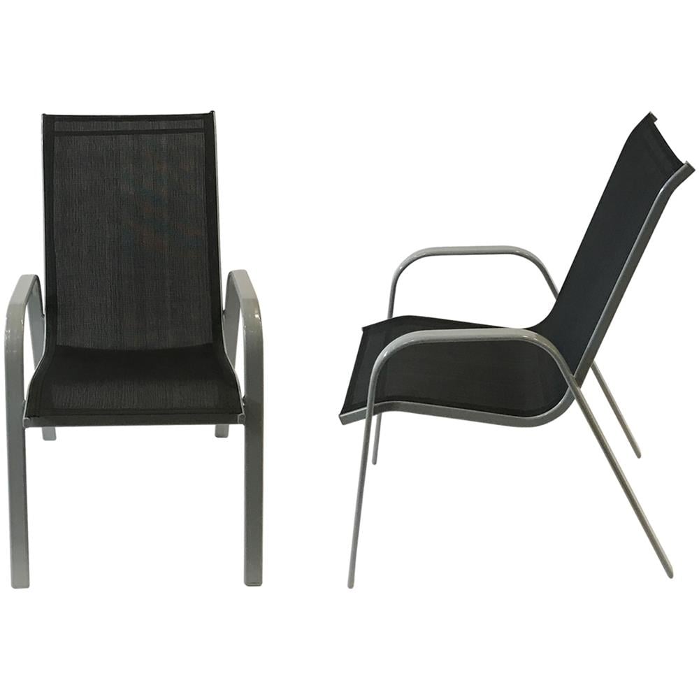 Set Di 4 Sedie Marbella In Textilene Nero - Alluminio Grigio - Foto 2