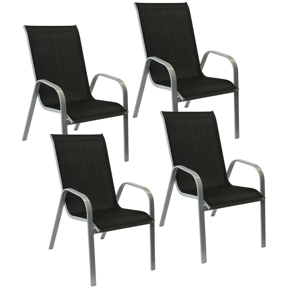 Set Di 4 Sedie Marbella In Textilene Nero - Alluminio Grigio - Foto 1