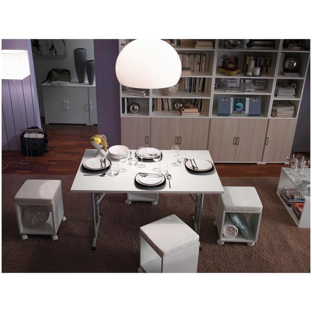 Tavolo Pieghevole Arnica, Tavolo Da Campeggio Con Gambe Pieghevoli In Metallo, Tavolo Da Pranzo Moderno Multiuso, 100% Made In Italy, 125x75h80 Cm, Bianco - Foto 1