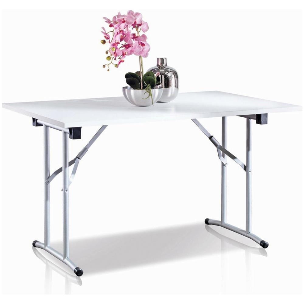 Tavolo Pieghevole Arnica, Tavolo Da Campeggio Con Gambe Pieghevoli In Metallo, Tavolo Da Pranzo Moderno Multiuso, 100% Made In Italy, 125x75h80 Cm, Bianco - Foto 2