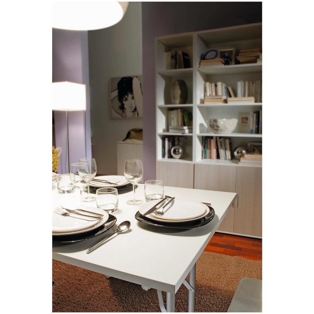 Tavolo Pieghevole Arnica, Tavolo Da Campeggio Con Gambe Pieghevoli In Metallo, Tavolo Da Pranzo Moderno Multiuso, 100% Made In Italy, 125x75h80 Cm, Bianco - Foto 4