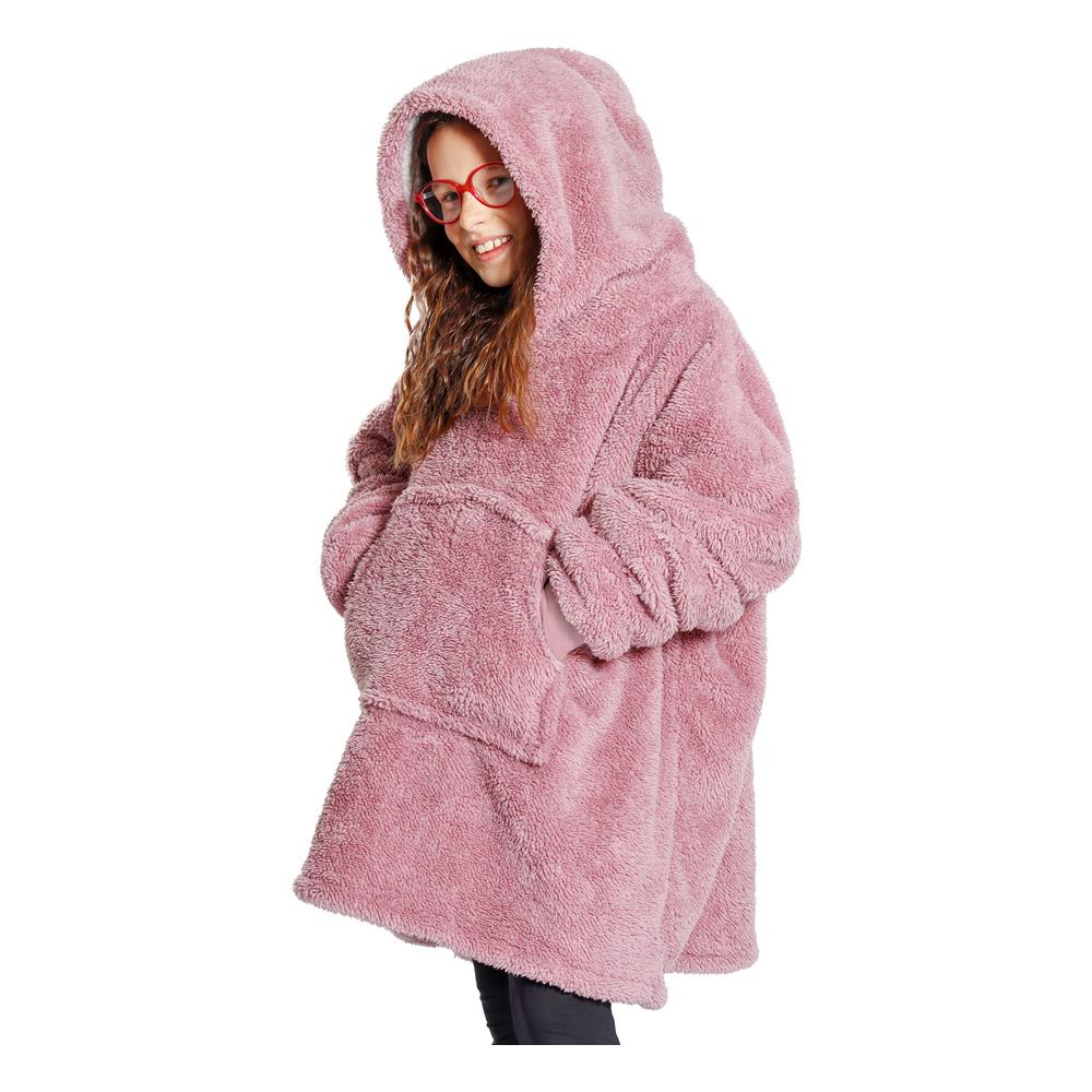 Felpa Plaid Bambini Coperta Agnellata Sherpa Con Tasca Inverno Tinta Unita Midlands Felpone Rosa - Foto 1
