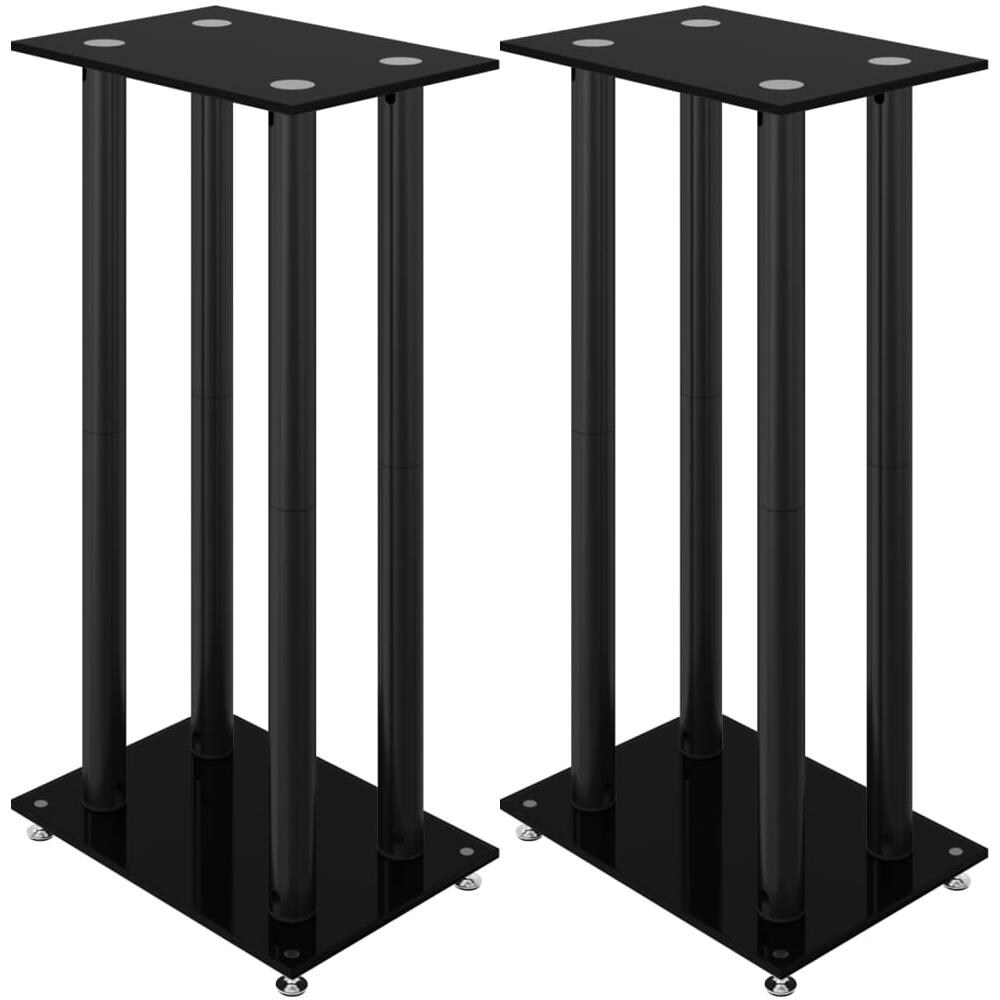 Pedane Per Casse 2pz Nero Vetro Temperato Design A 4 Pilastri - Foto 2