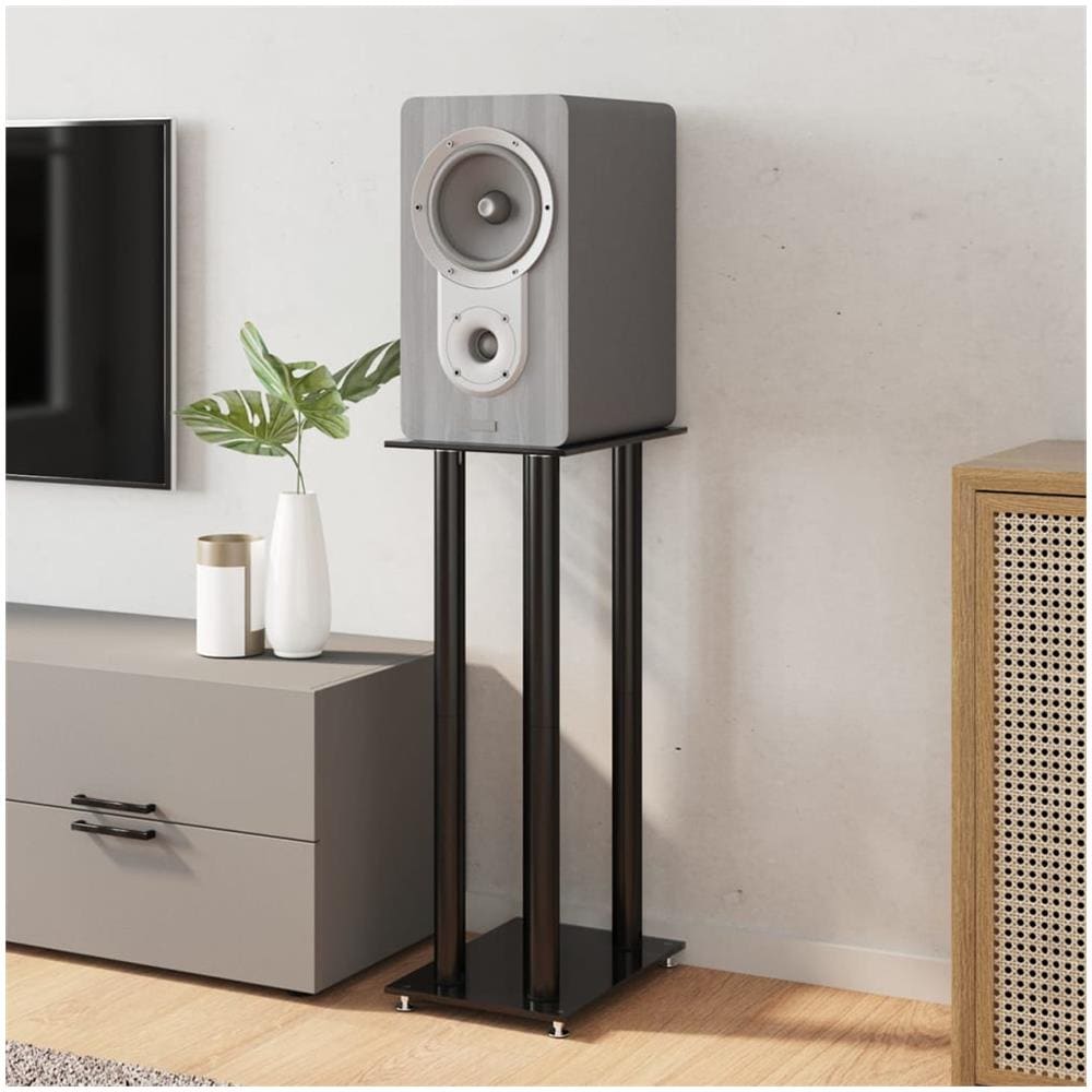 Pedane Per Casse 2pz Nero Vetro Temperato Design A 4 Pilastri - Foto 3