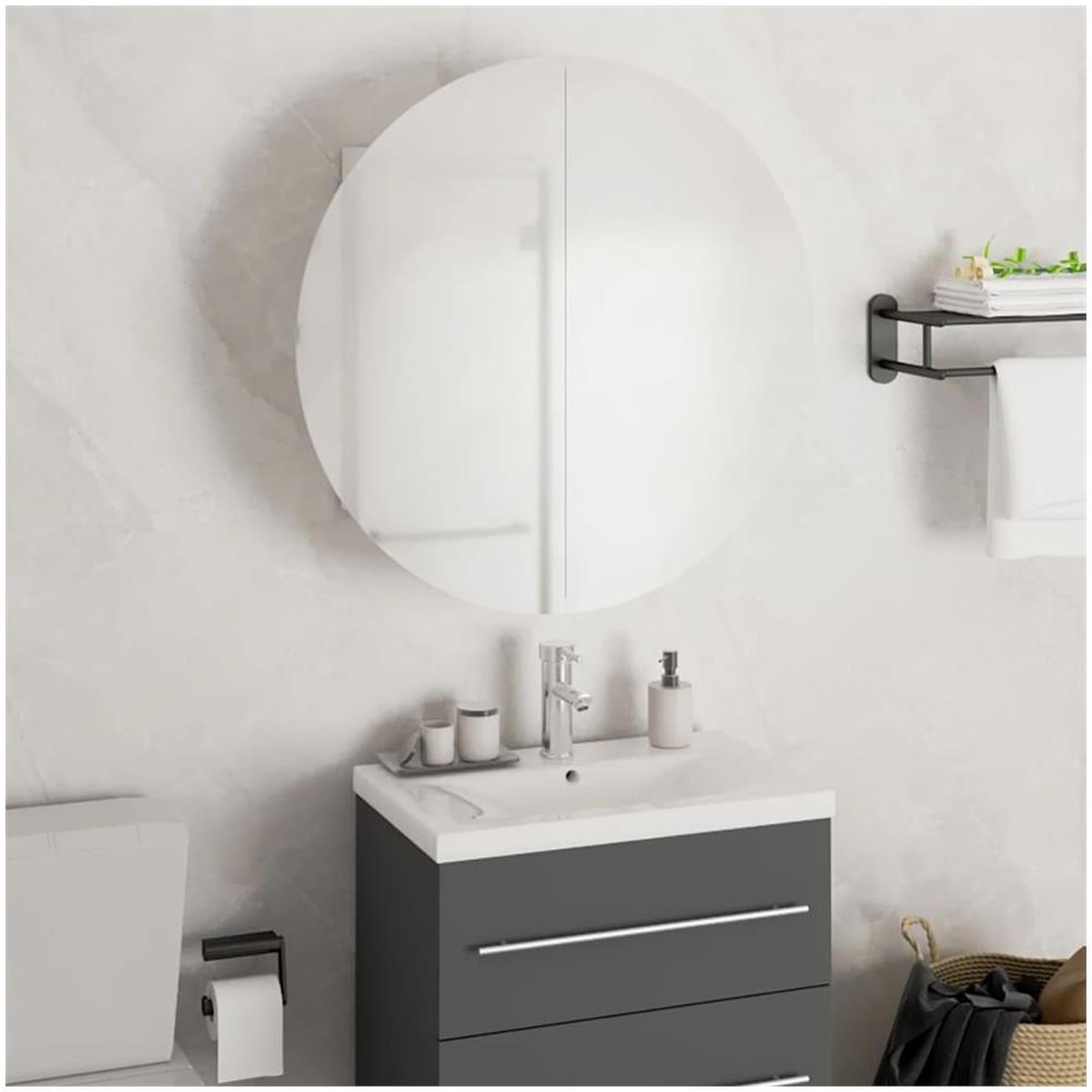 Armadio da Bagno con Specchio Rotondo e LED Bianco 47x47x17,5cm - Foto 2