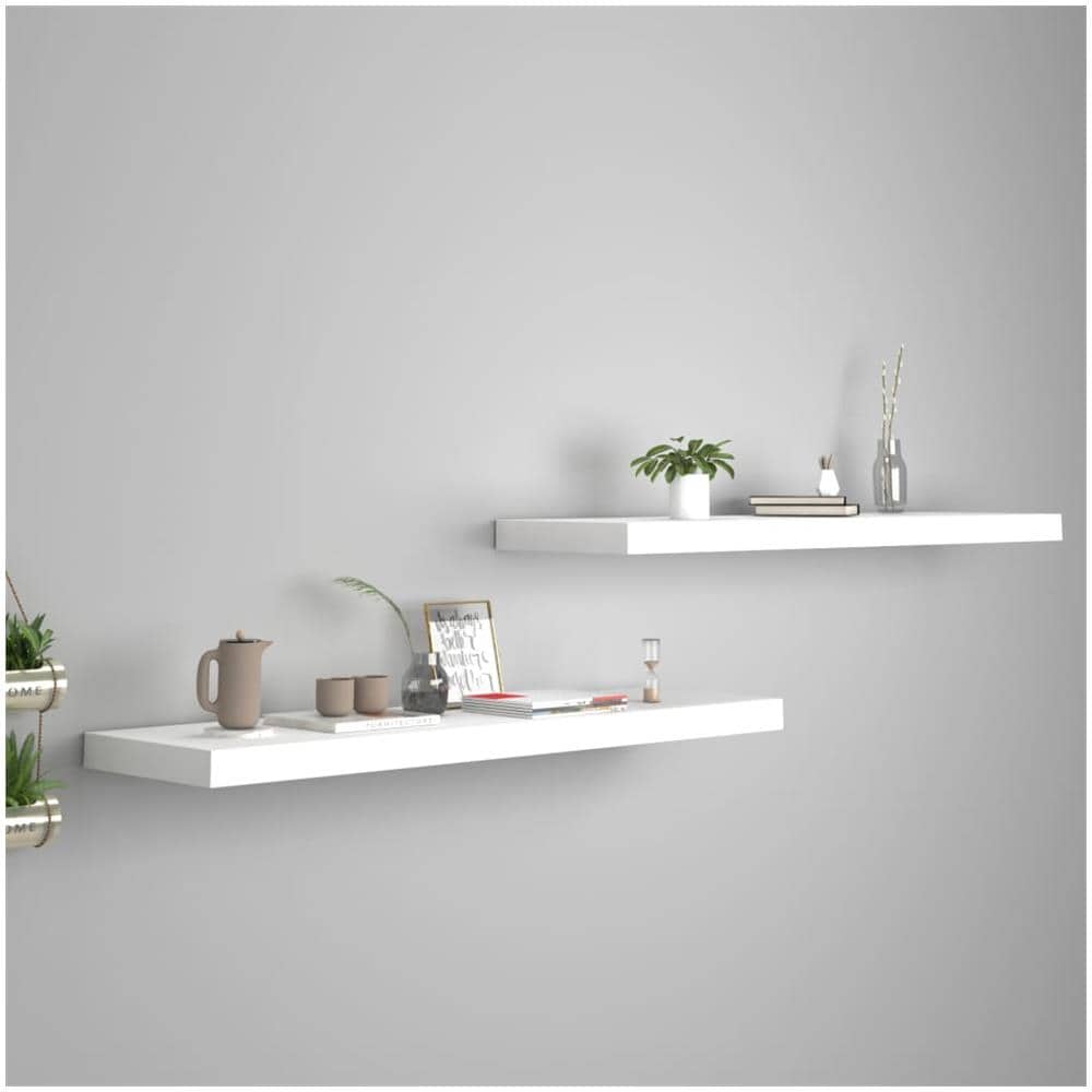 Scaffali A Parete 2 Pz Bianchi 90x23,5x3,8 Cm In Mdf - Foto 1