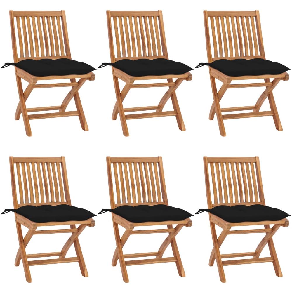 Sedie da Giardino Pieghevoli con Cuscini 6 pz Massello di Teak - Foto 1