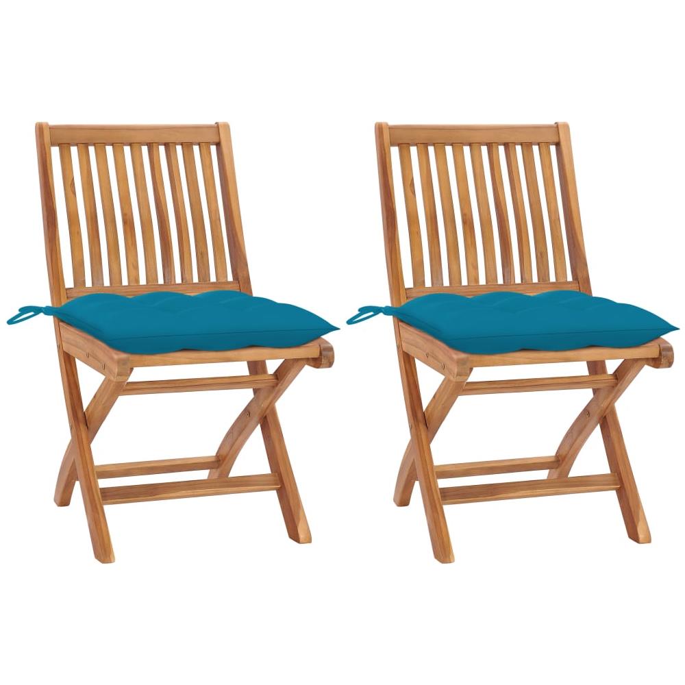 Sedie da Giardino 2 pz con Cuscini Azzurro in Massello di Teak - Foto 1