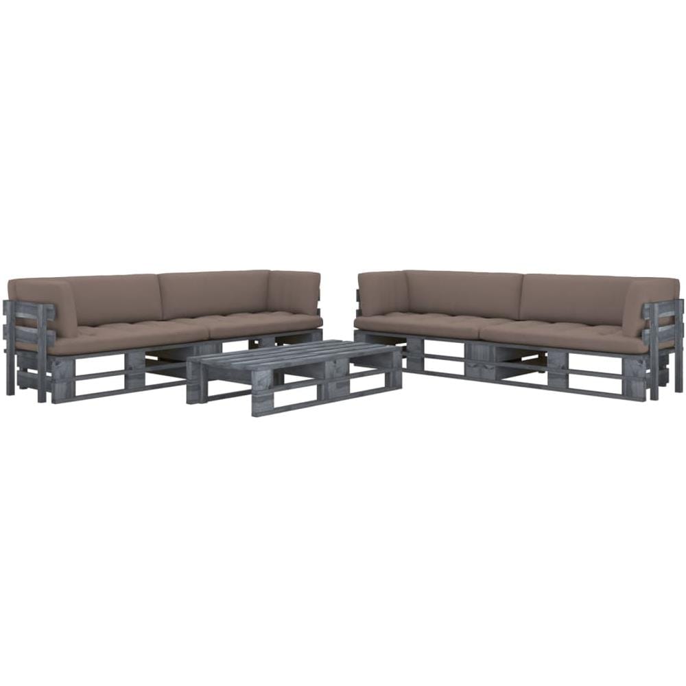 Set Divani a Pallet e Cuscini 6 pz in Pino Impregnato Grigio - Foto 1