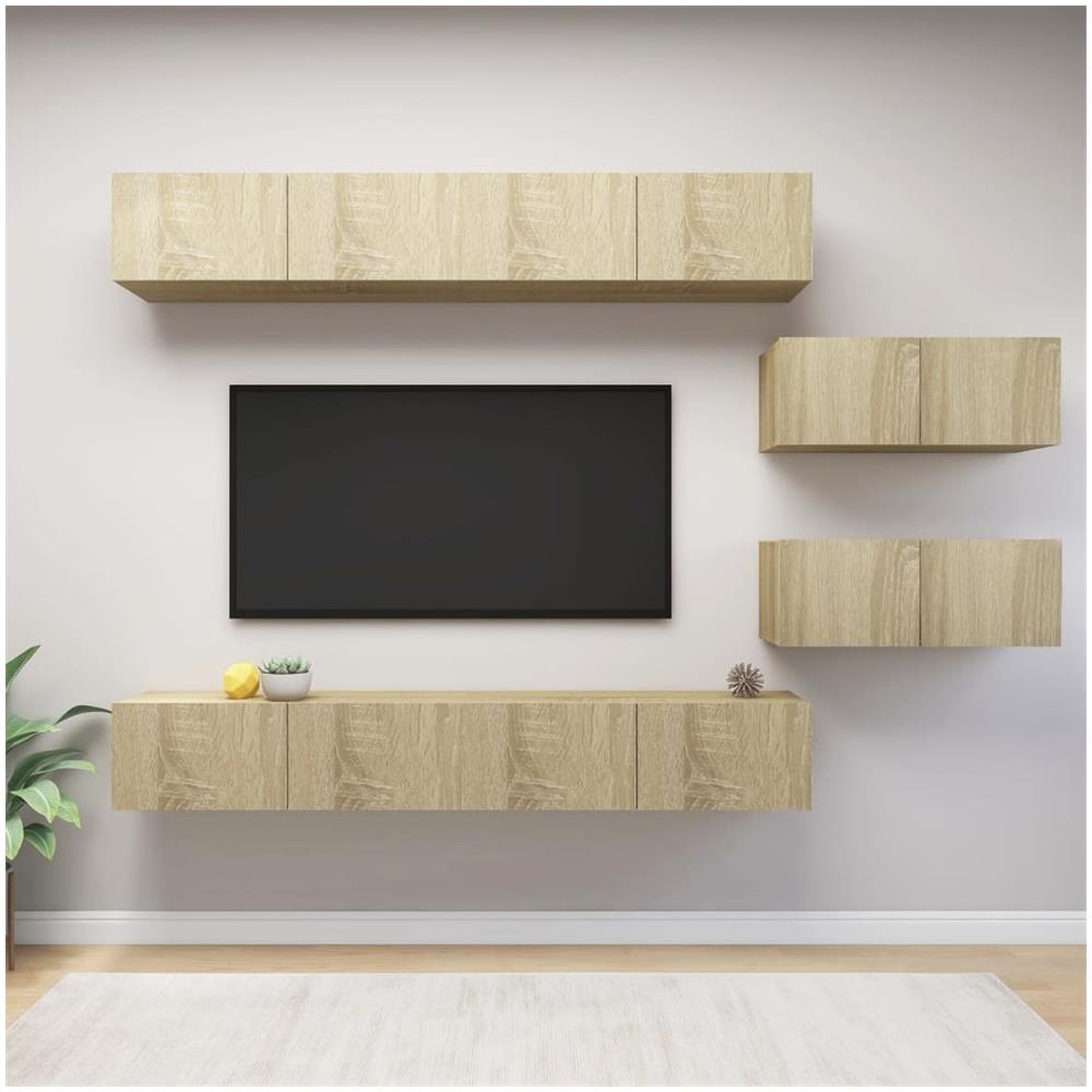 Set Porta Tv 6 Pz Rovere Sonoma In Truciolato - Foto 1