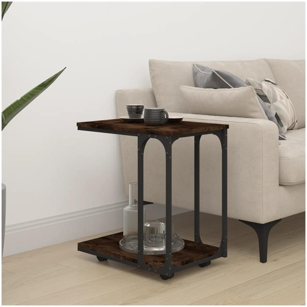 Tavolino Con Ruote Rovere Fumo 50x35x55,5 Cm Legno Multistrato - Foto 1