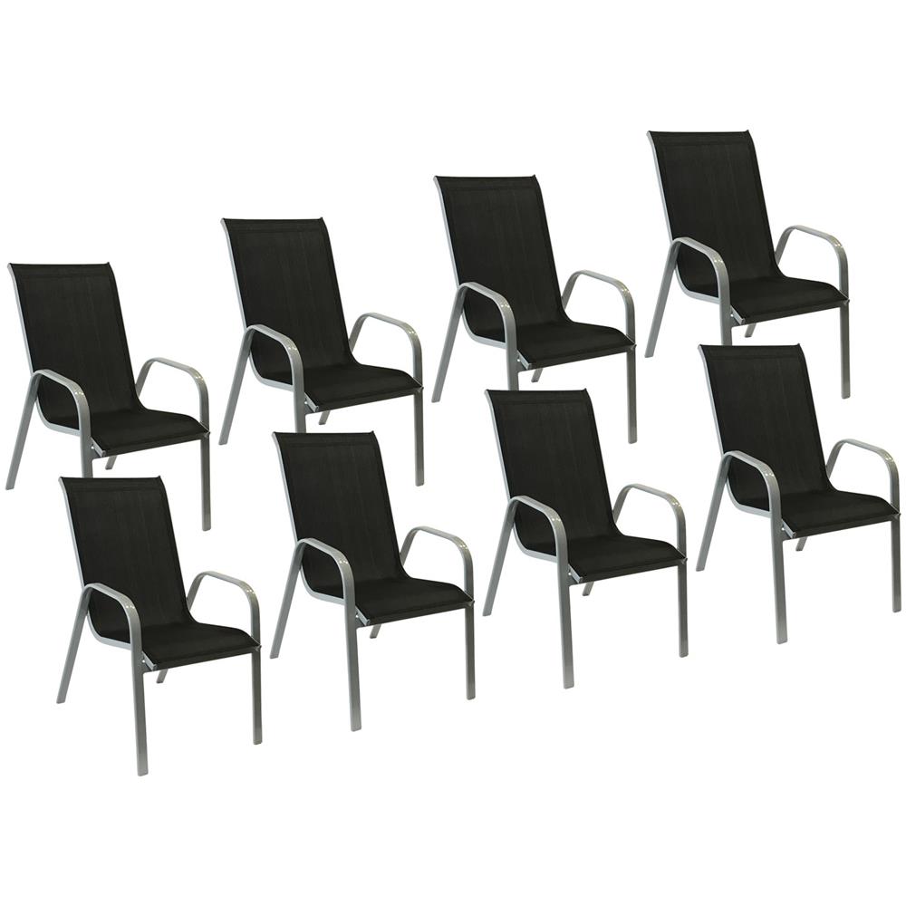 Set Di 8 Sedie Marbella In Textilene Nero - Alluminio Grigio - Foto 1