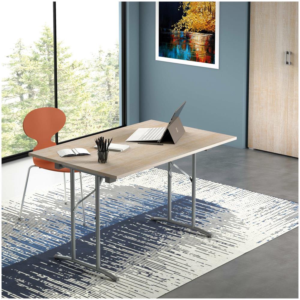 Tavolo Pieghevole Arnica, Tavolo Da Campeggio Con Gambe Pieghevoli In Metallo, Tavolo Da Pranzo Moderno Multiuso, 100% Made In Italy, 125x75h80 Cm, Rovere E Grigio - Foto 1