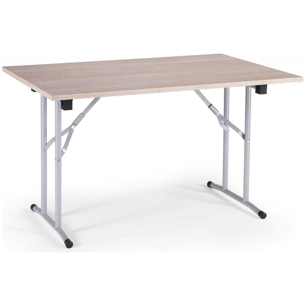 Tavolo Pieghevole Arnica, Tavolo Da Campeggio Con Gambe Pieghevoli In Metallo, Tavolo Da Pranzo Moderno Multiuso, 100% Made In Italy, 125x75h80 Cm, Rovere E Grigio - Foto 2