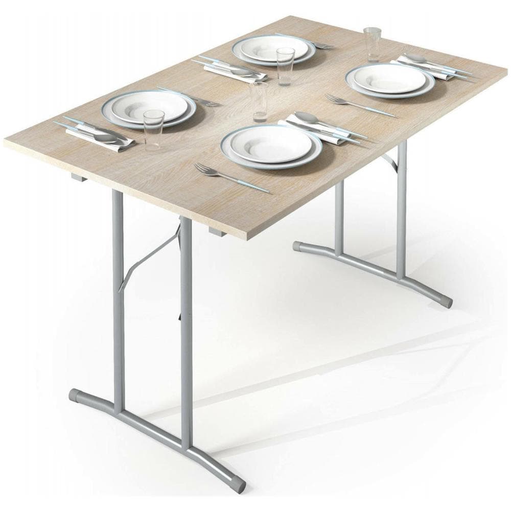 Tavolo Pieghevole Arnica, Tavolo Da Campeggio Con Gambe Pieghevoli In Metallo, Tavolo Da Pranzo Moderno Multiuso, 100% Made In Italy, 125x75h80 Cm, Rovere E Grigio - Foto 4