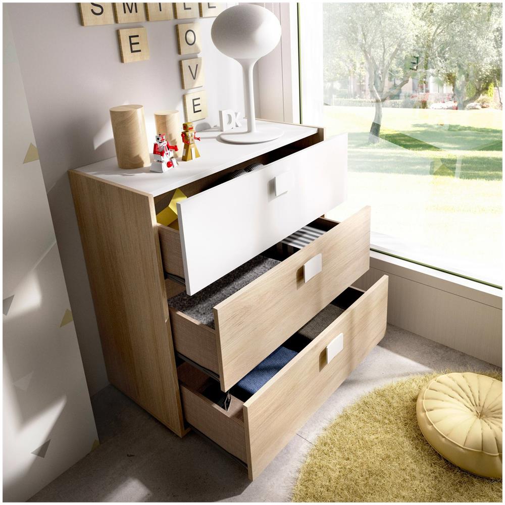 Cassettiera Sella, Settimanale Per Camera Da Letto, Comò Con 3 Cassetti, 80x43h81 Cm, Rovere E Bianco - Foto 4