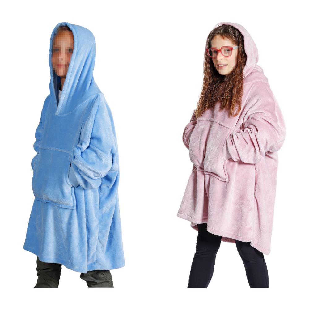 Felpa Plaid Bambini Coperta Calda Inverno Con Tasca Cappuccio Tinta Unita Brighton Felpone Rosa - Foto 2