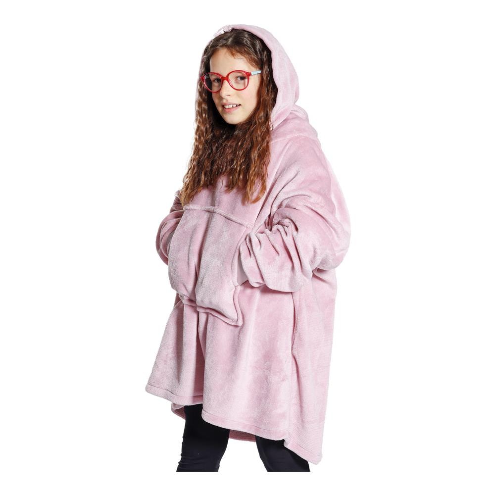 Felpa Plaid Bambini Coperta Calda Inverno Con Tasca Cappuccio Tinta Unita Brighton Felpone Rosa - Foto 1