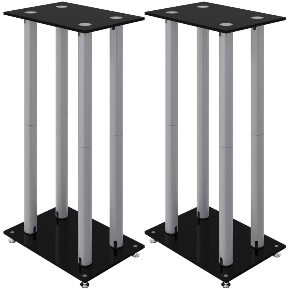 Pedane Casse 2pz Nero Argento Vetro Temperato Design 4 Pilastri - Foto 2