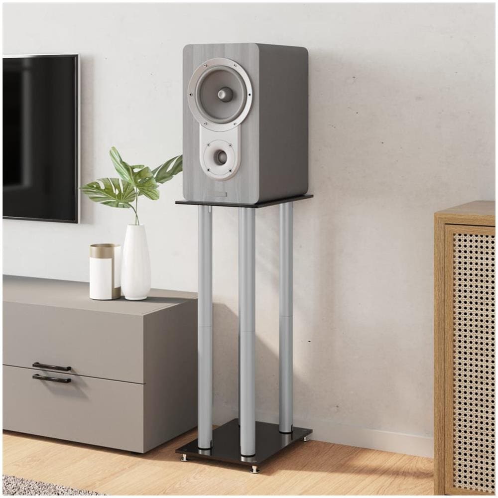Pedane Casse 2pz Nero Argento Vetro Temperato Design 4 Pilastri - Foto 3