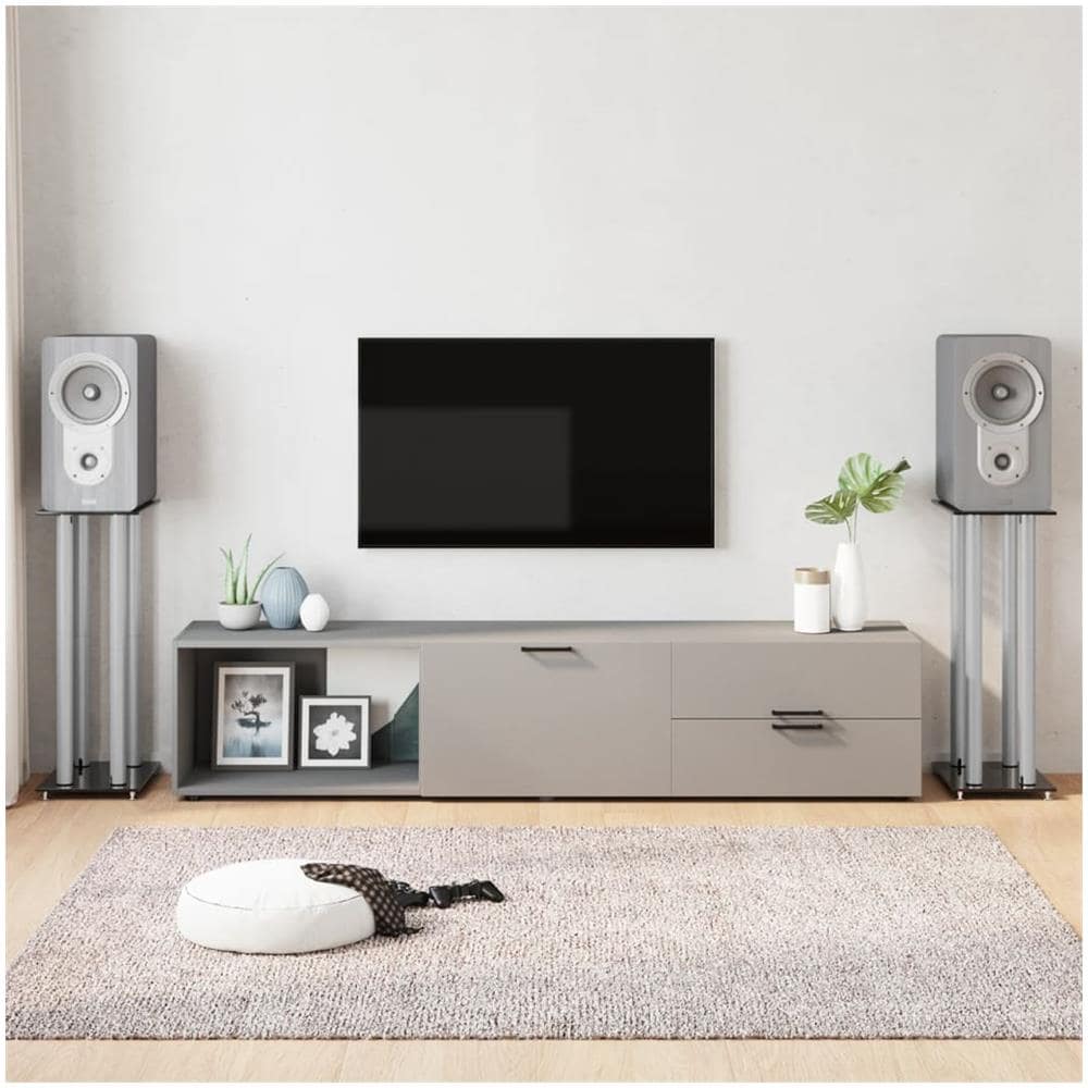 Pedane Casse 2pz Nero Argento Vetro Temperato Design 4 Pilastri - Foto 1