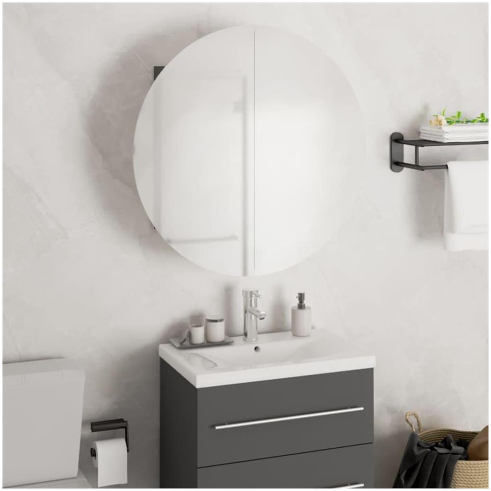 Armadio da Bagno con Specchio Rotondo e LED Grigio 47x47x17,5cm - Foto 2