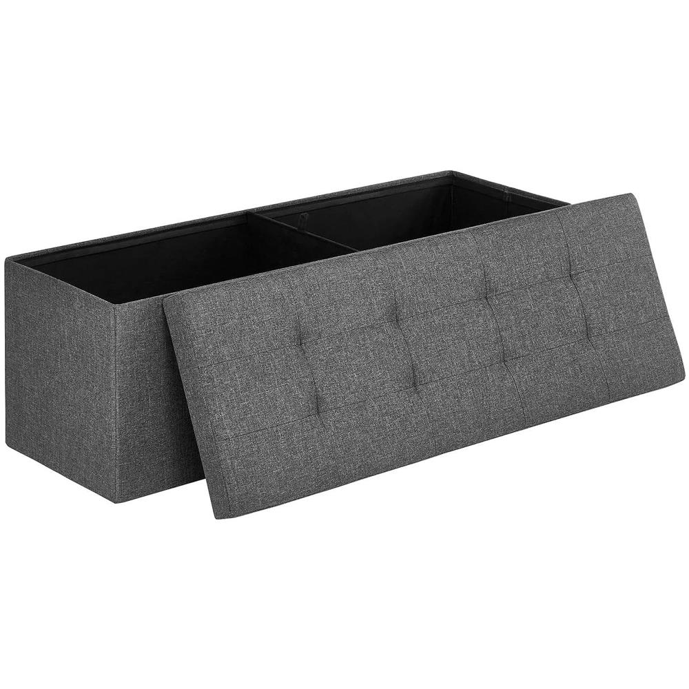 Pouf contenitore Valora PUFA in MDF grigio scuro, tessuto simile al lino - Foto 1