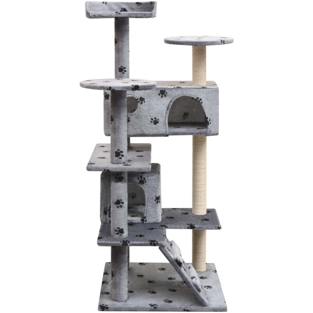 Albero Per Gatti Tiragraffi In Sisal 125 Cm Zampe Stampate Grigio - Foto 2